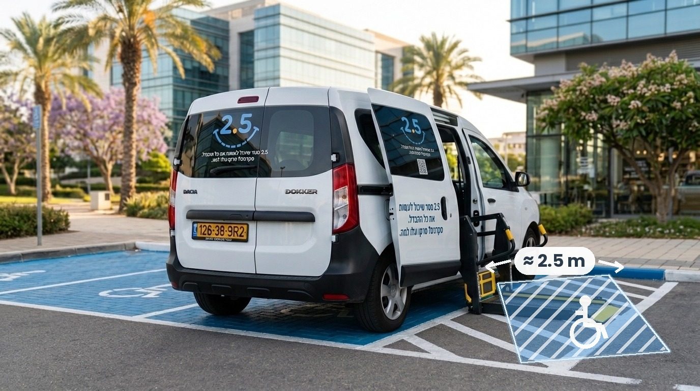 הדמיית מציאות רבודה של אזור 2.5 מטר על הרצפה ליד רכב נגישות